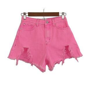 F Urban Outfitters UO BDG Neon Pink Distressed Chewed A Line Denim Shorts NWT 26